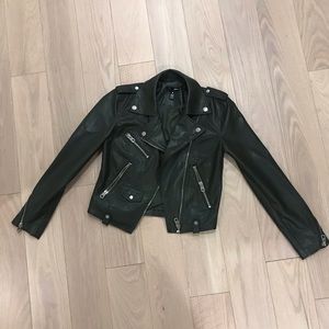 Faux leather biker in military green
